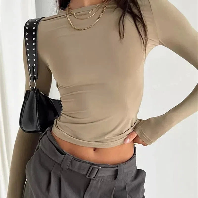 Long Sleeve T Shirt Women Autumn Winter Y2k Crop Top Casual Slim Fit Pullovers Solid O Neck T-shirts Streetwear Female Basic Tee