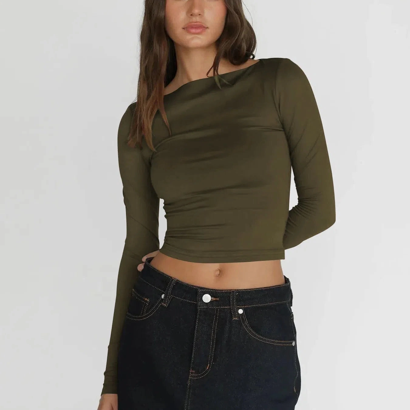 Long Sleeve T Shirt Women Autumn Winter Y2k Crop Top Casual Slim Fit Pullovers Solid O Neck T-shirts Streetwear Female Basic Tee