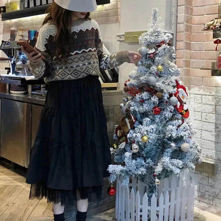 Long Tulle Midi Skirts Womens Autumn Elastic High Waist Tutu