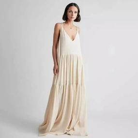 Loose Fit Long A-line Maxi Dress V Neck Backless Resort Wear for Stylish Women