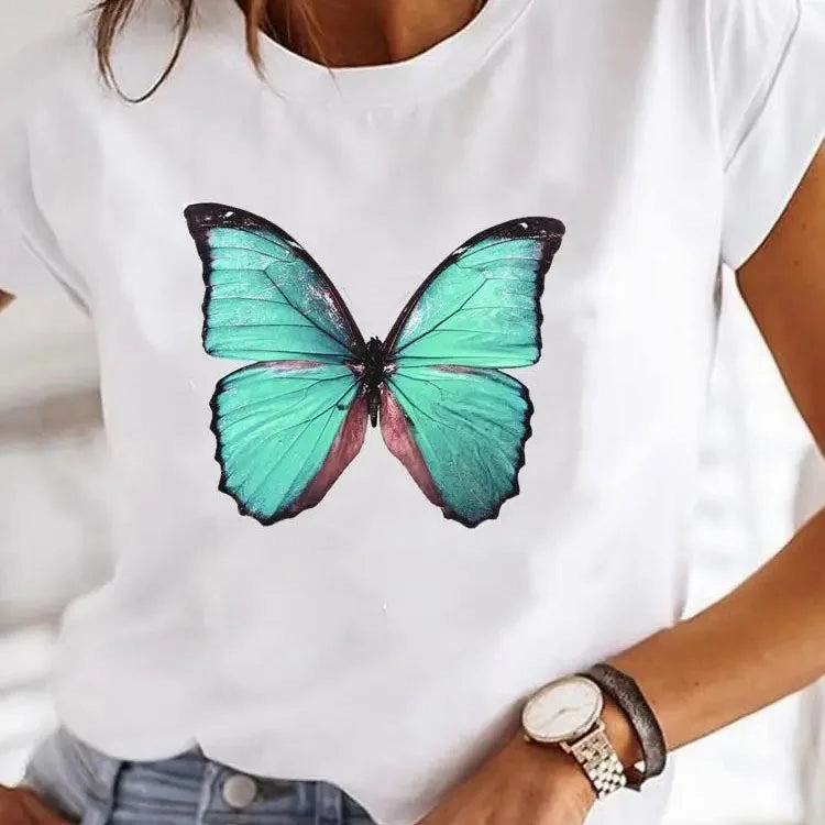 Love Heart Print Women Summer T Shirt Casual O Neck Tee for Girls 90s Y2K Fashion Short Sleeve Top
