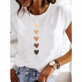 Love Heart Print Women Summer T Shirt Casual O Neck Tee for Girls 90s Y2K Fashion Short Sleeve Top