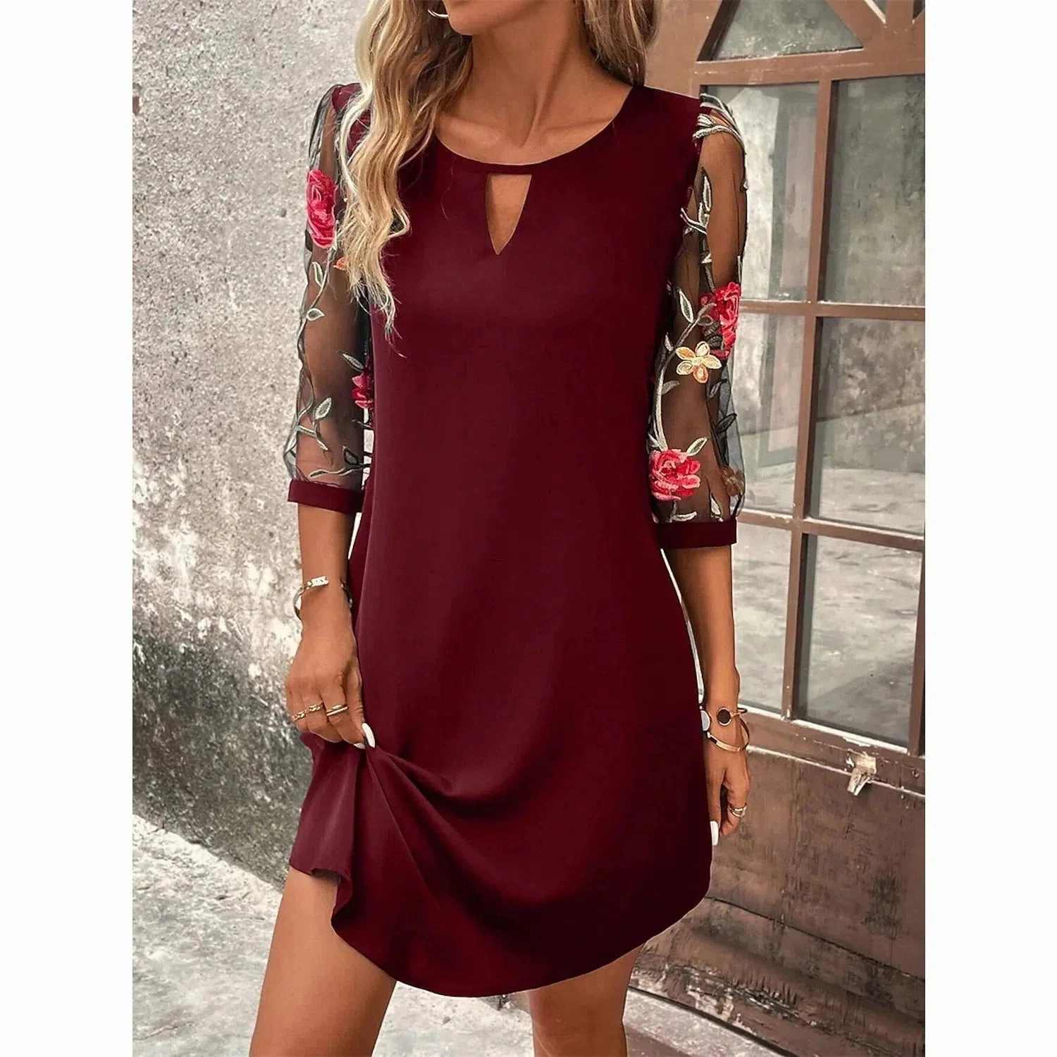 Luxury Dress Women's Perspective Mid Sleeve Printed Mini Skirt Summer Party Dress