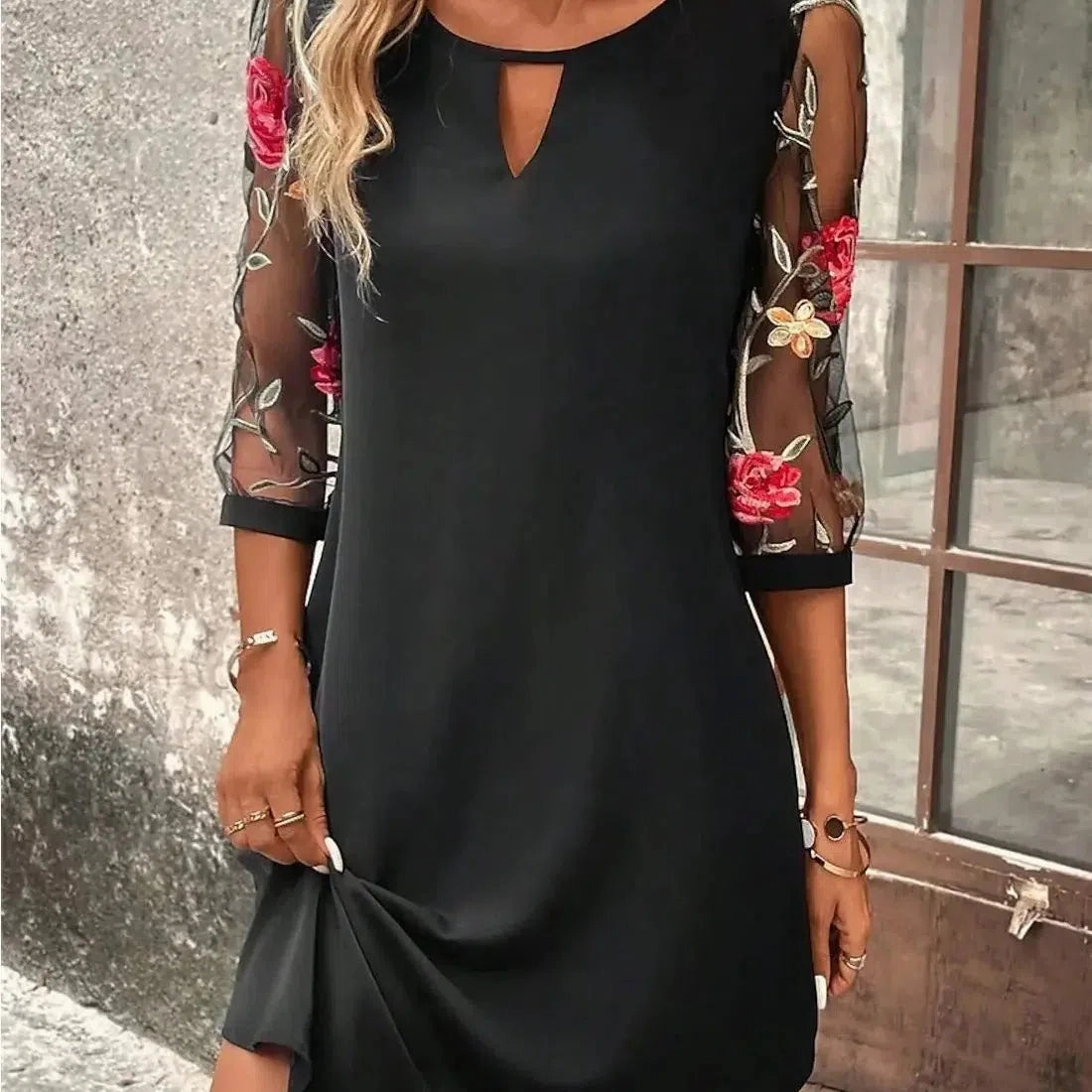 Luxury Dress Women's Perspective Mid Sleeve Printed Mini Skirt Summer Party Dress