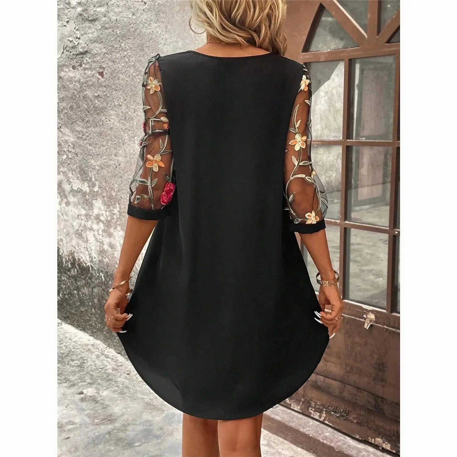 Luxury Dress Women's Perspective Mid Sleeve Printed Mini Skirt Summer Party Dress