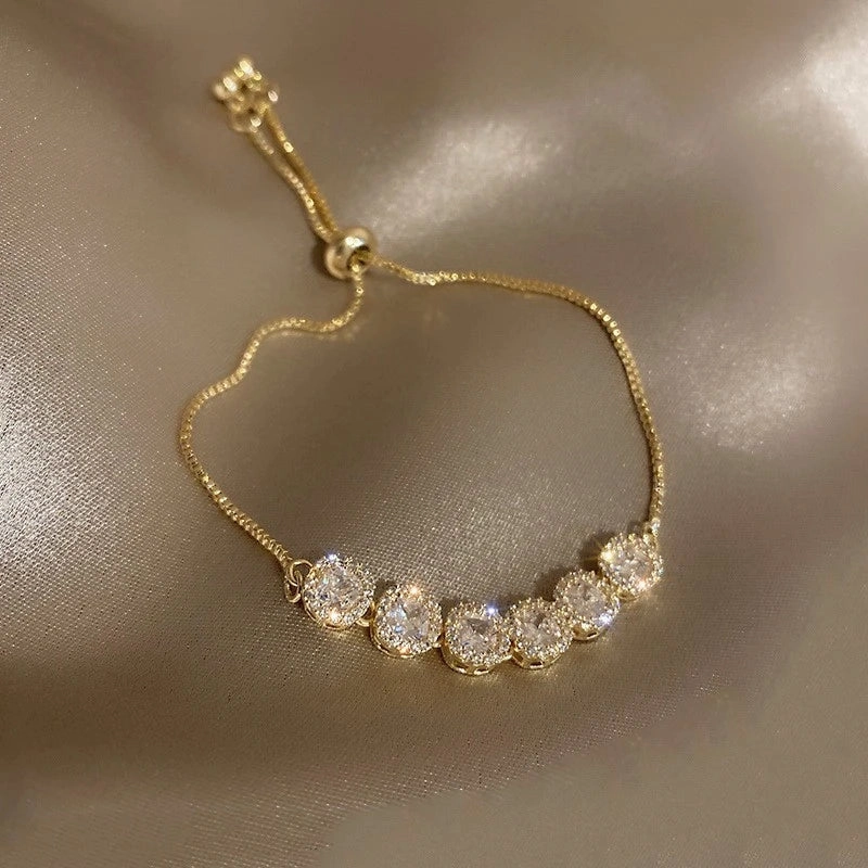 Luxury Elegant Gold Zircon Bracelets for Women Adjustable