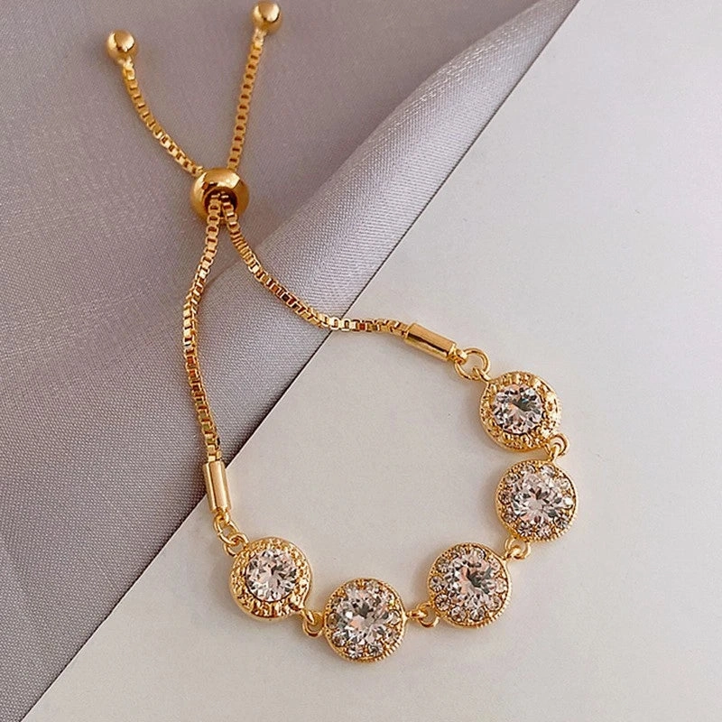 Luxury Elegant Gold Zircon Bracelets for Women Adjustable
