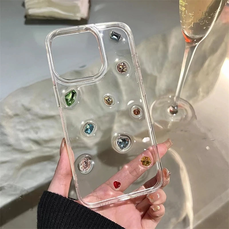 Luxury Glossy Diamond Clear Epoxy Case For iPhone 15 14 13 12 11 Pro Max X XS XR 7 8 Plus SE 3 with Glitter Rhinestones