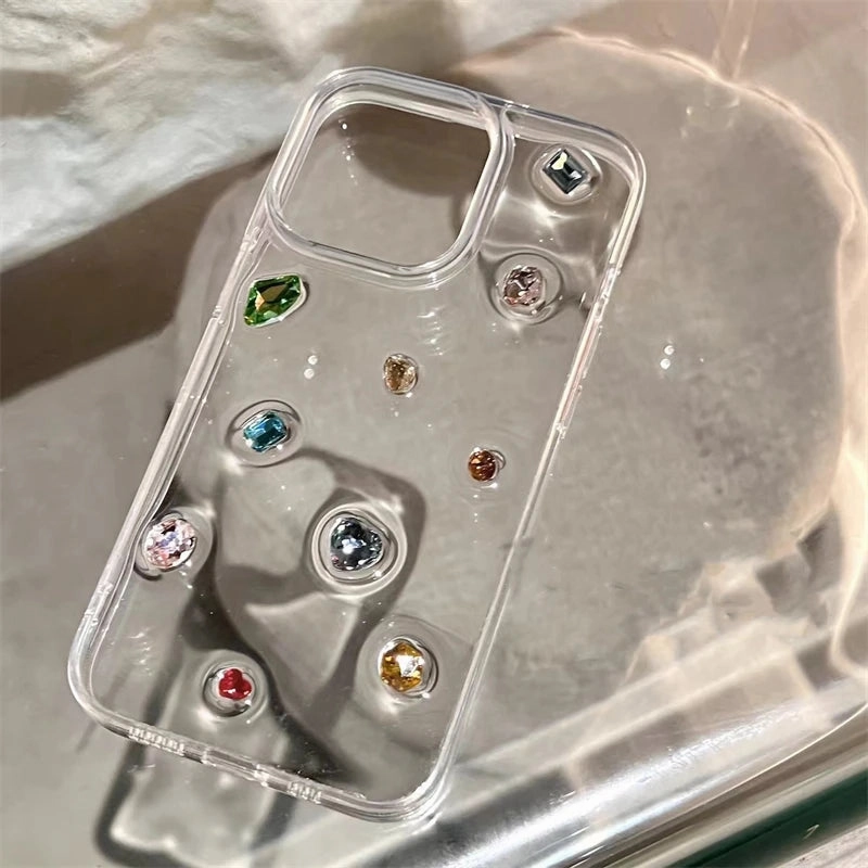 Luxury Glossy Diamond Clear Epoxy Case For iPhone 15 14 13 12 11 Pro Max X XS XR 7 8 Plus SE 3 with Glitter Rhinestones