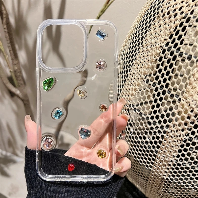 Luxury Glossy Diamond Clear Epoxy Case For iPhone 15 14 13 12 11 Pro Max X XS XR 7 8 Plus SE 3 with Glitter Rhinestones