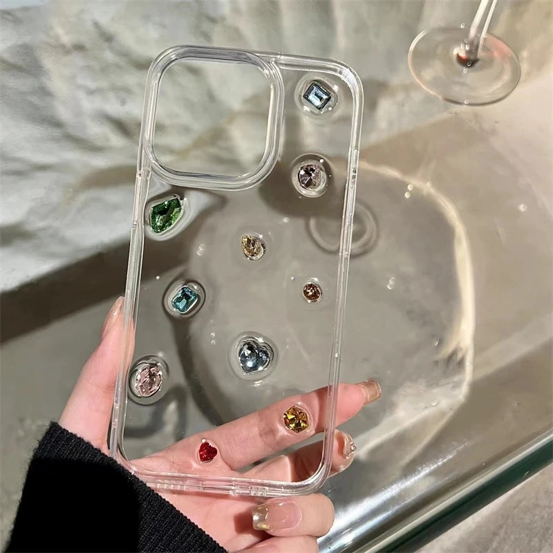 Luxury Glossy Diamond Clear Epoxy Case For iPhone 15 14 13 12 11 Pro Max X XS XR 7 8 Plus SE 3 with Glitter Rhinestones