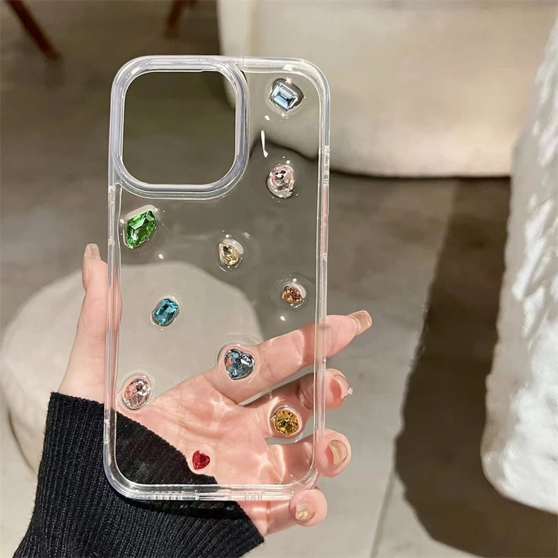 Luxury Glossy Diamond Clear Epoxy Case For iPhone 15 14 13 12 11 Pro Max X XS XR 7 8 Plus SE 3 with Glitter Rhinestones