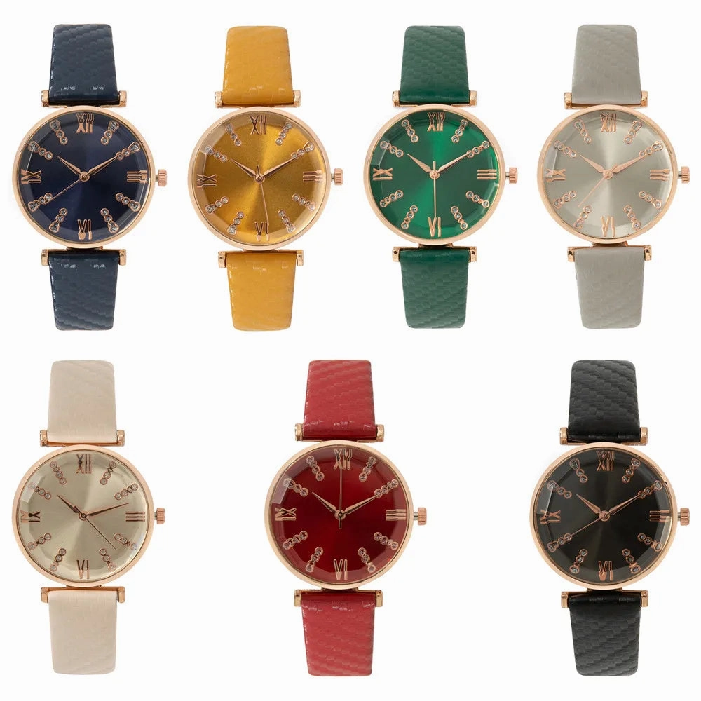 Luxury Ladies Diamond Roman Dress Quartz Watch Green Strap