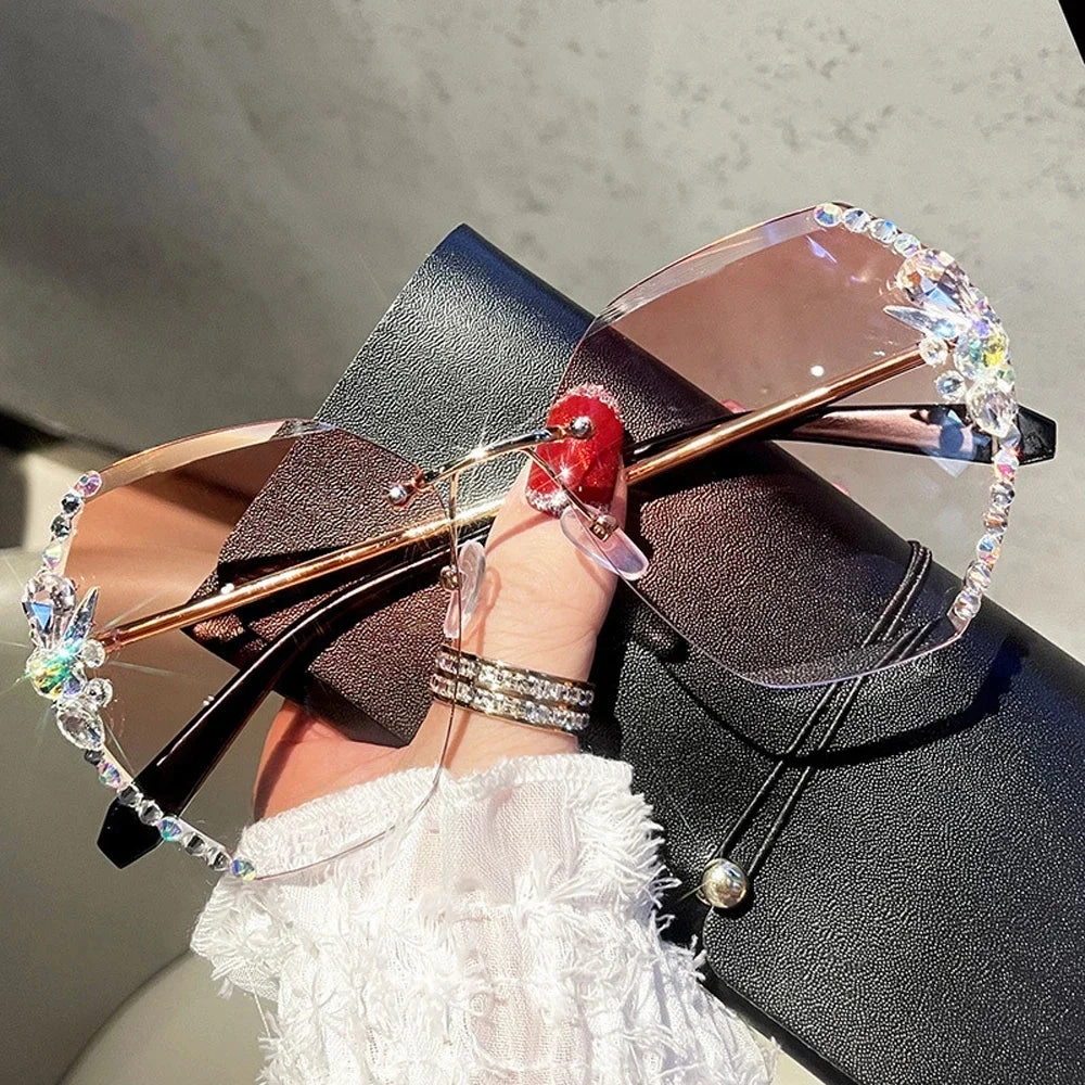 Luxury Rimless Rhinestone Sunglasses for Women and Men