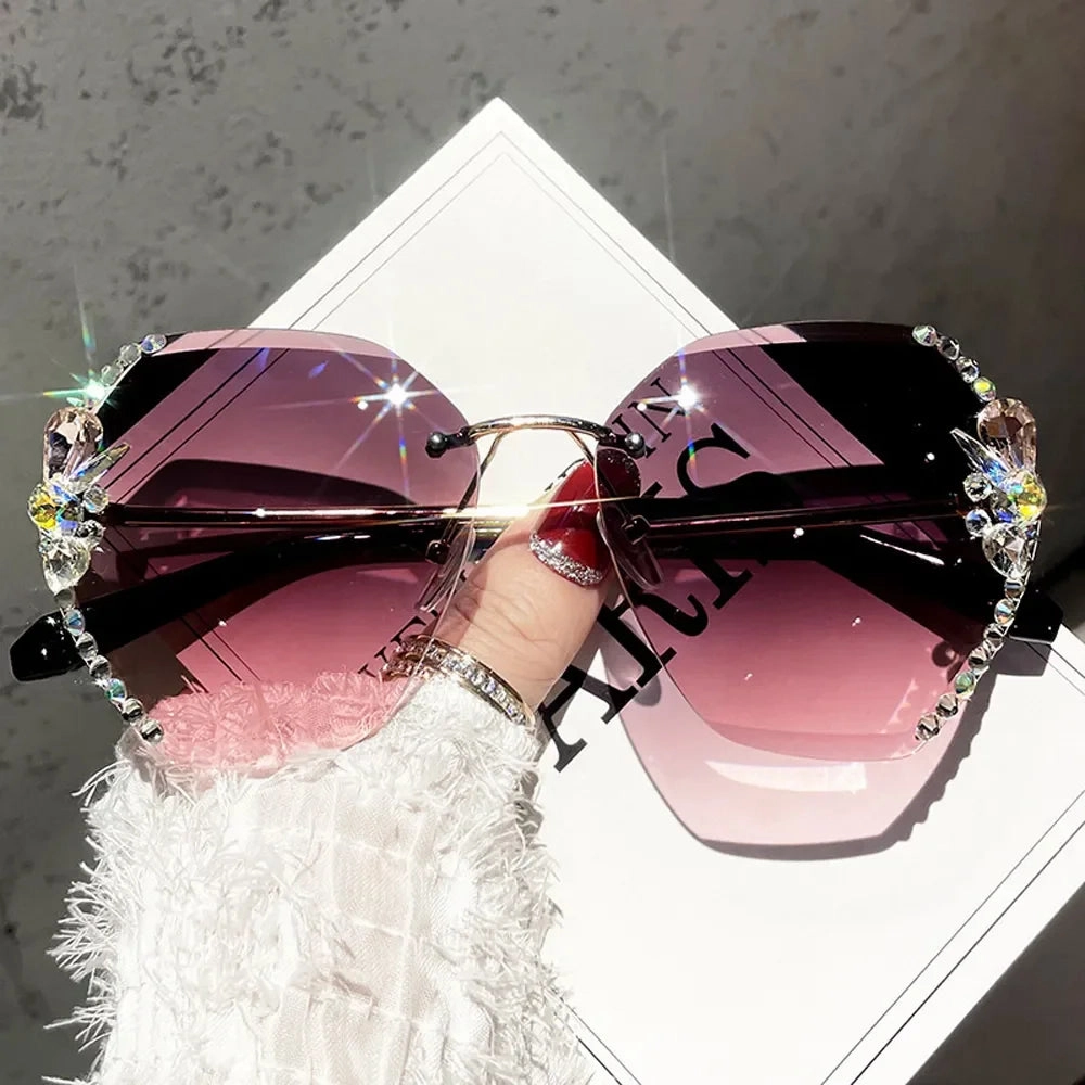 Luxury Rimless Rhinestone Sunglasses for Women and Men