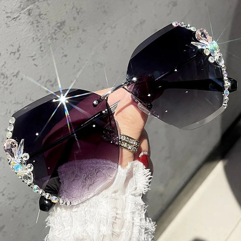 Luxury Rimless Rhinestone Sunglasses for Women and Men