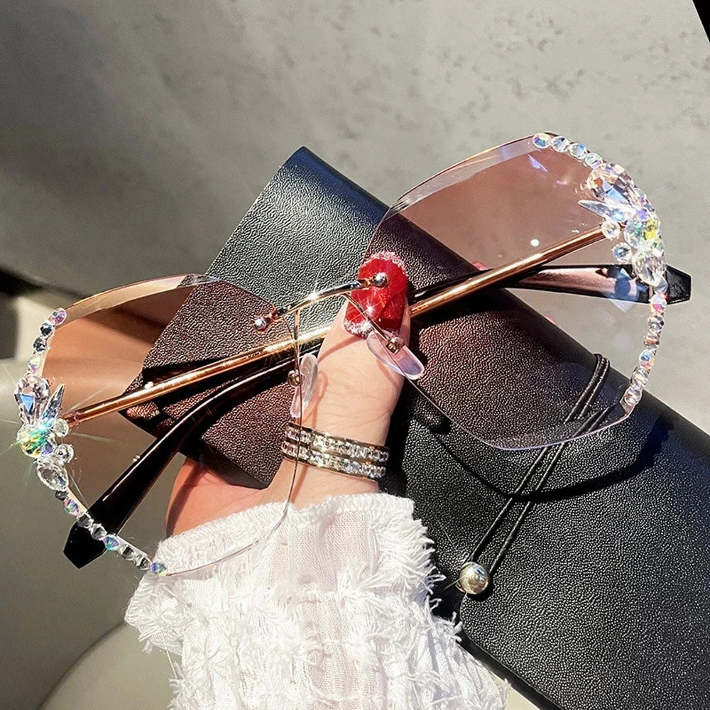 Luxury Rimless Rhinestone Sunglasses for Women and Men