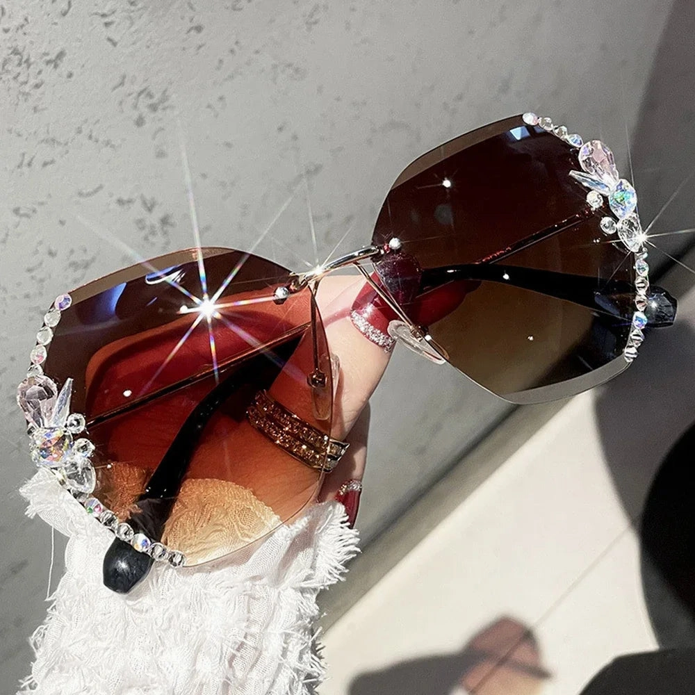 Luxury Rimless Rhinestone Sunglasses for Women and Men