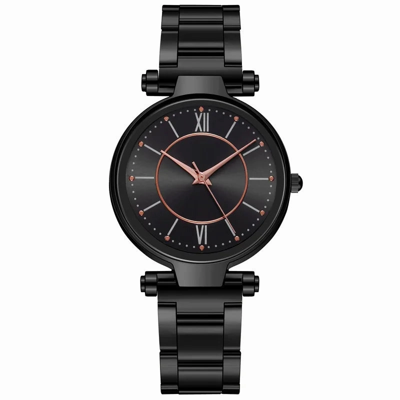 Luxury Rose Gold Stainless Steel Watches Female Classic Quartz