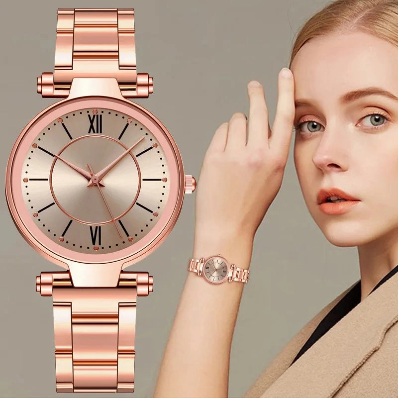 Luxury Rose Gold Stainless Steel Watches Female Classic Quartz