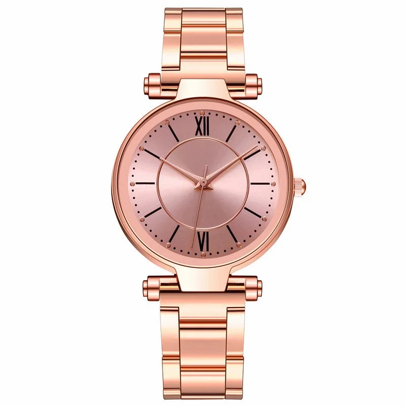 Luxury Rose Gold Stainless Steel Watches Female Classic Quartz