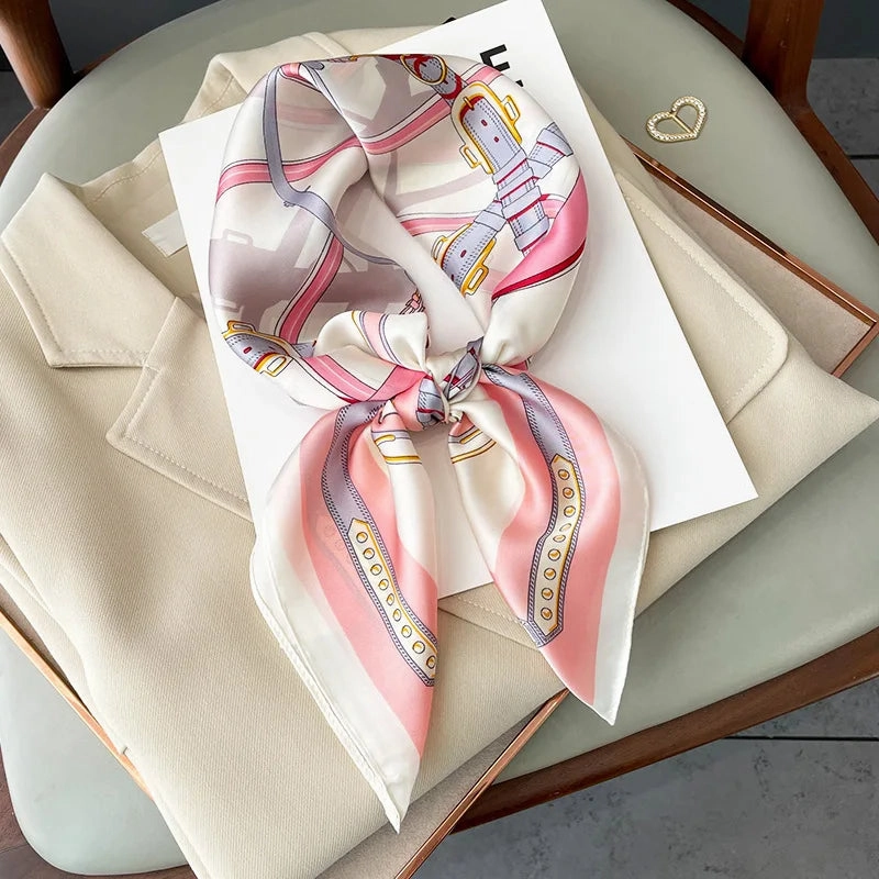 Luxury Silk Feeling Square Scarf Women Print Satin Wraps