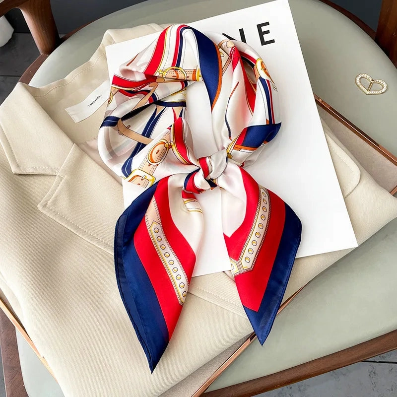 Luxury Silk Feeling Square Scarf Women Print Satin Wraps