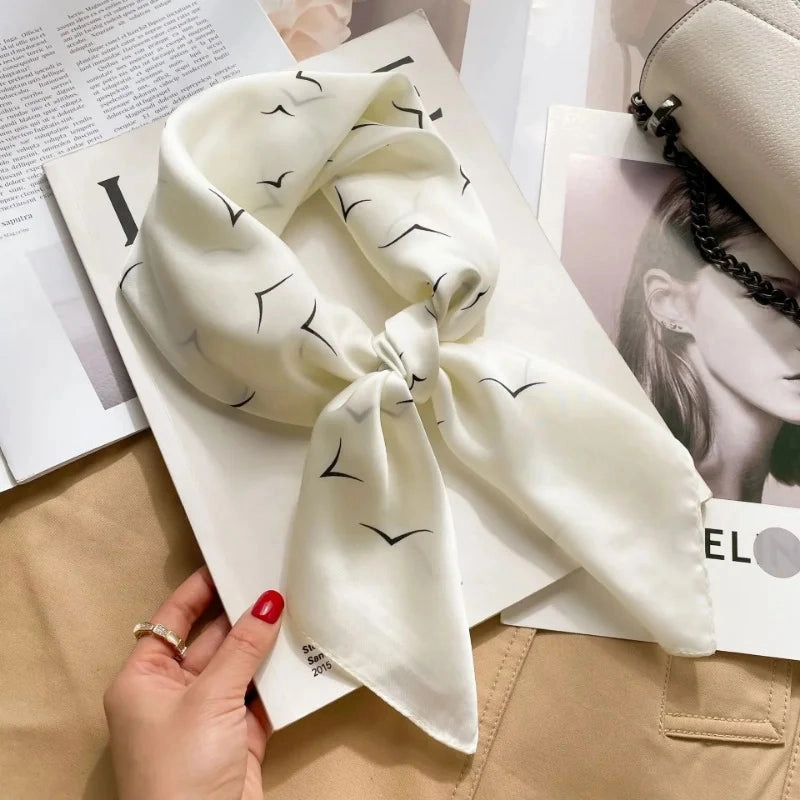Luxury Silk Square Scarf for Women Cat Neck Tie Bandana 70cm