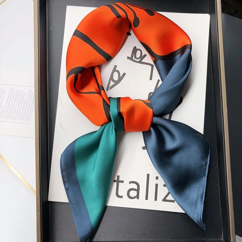 Luxury Silk Square Scarf for Women Cat Neck Tie Bandana 70cm