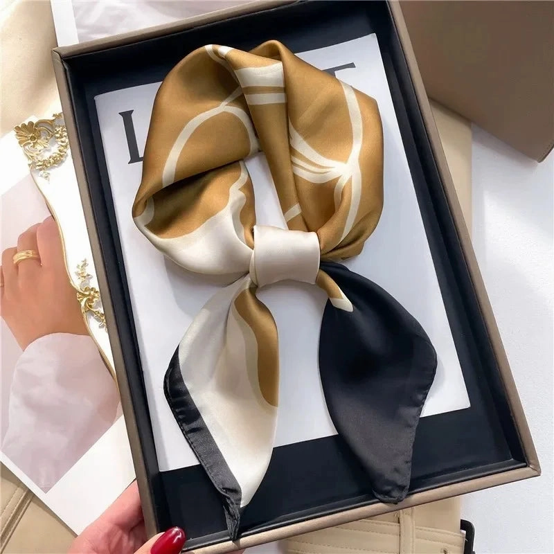 Luxury Silk Square Scarf for Women Cat Neck Tie Bandana 70cm