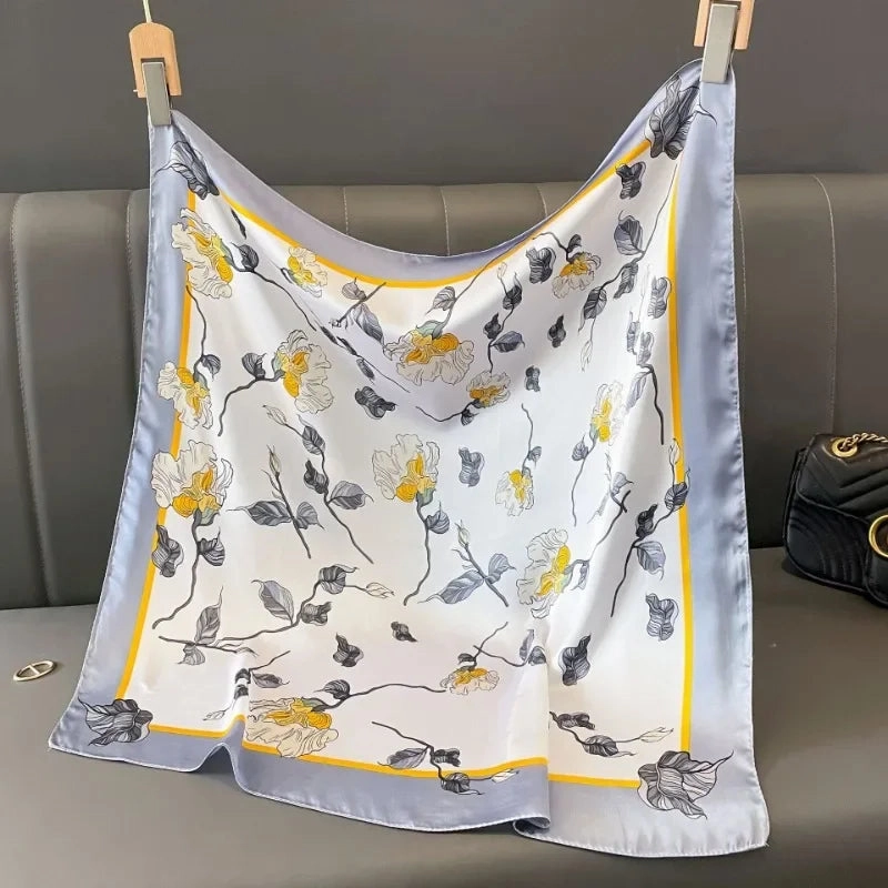 Luxury Silk Square Scarf for Women Cat Neck Tie Bandana 70cm