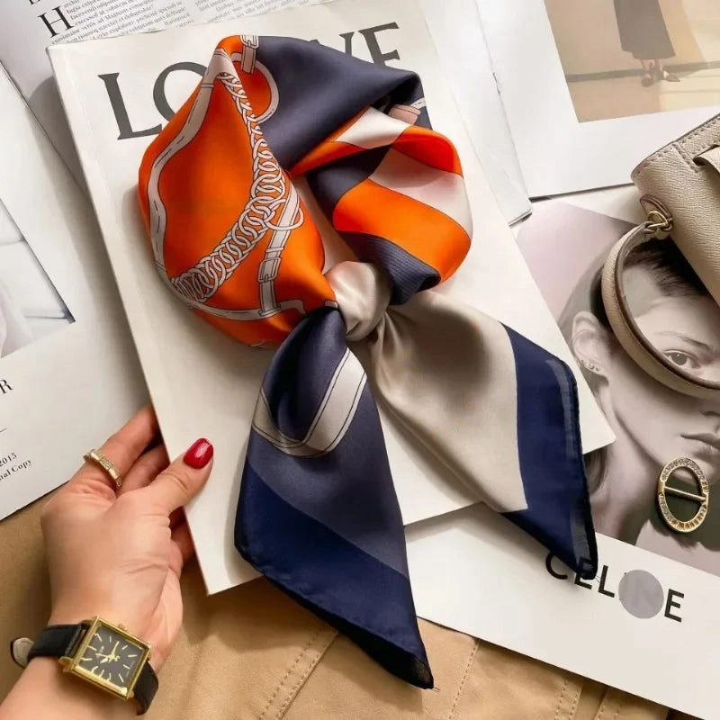 Luxury Silk Square Scarf for Women Cat Neck Tie Bandana 70cm
