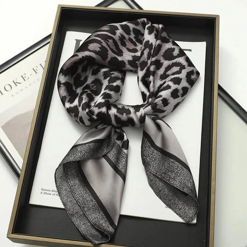 Luxury Silk Square Scarf for Women Cat Neck Tie Bandana 70cm