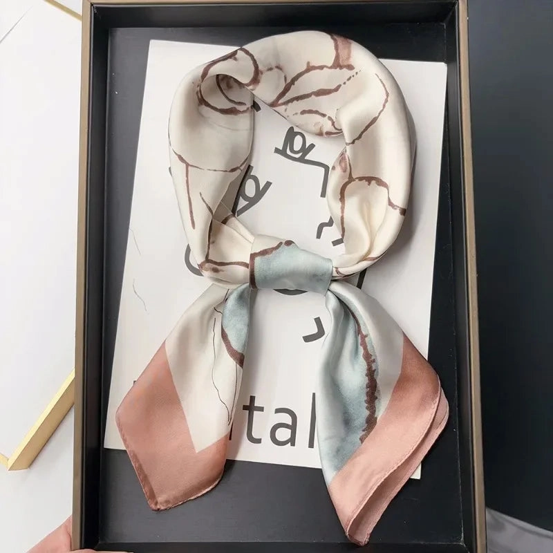Luxury Silk Square Scarf for Women Cat Neck Tie Bandana 70cm