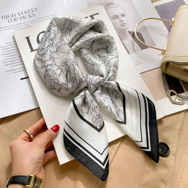Luxury Silk Square Scarf for Women Cat Neck Tie Bandana 70cm