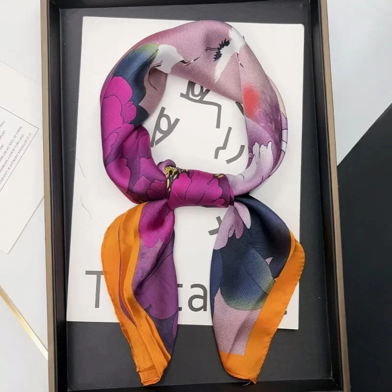 Luxury Silk Square Scarf for Women Cat Neck Tie Bandana 70cm