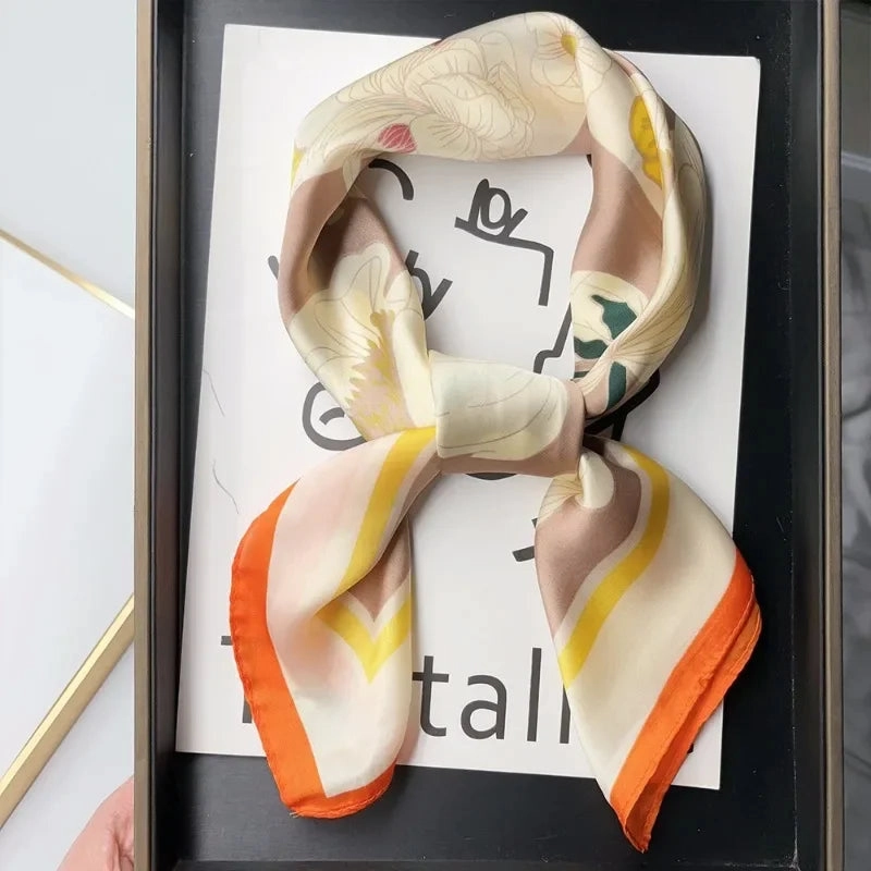 Luxury Silk Square Scarf for Women Cat Neck Tie Bandana 70cm