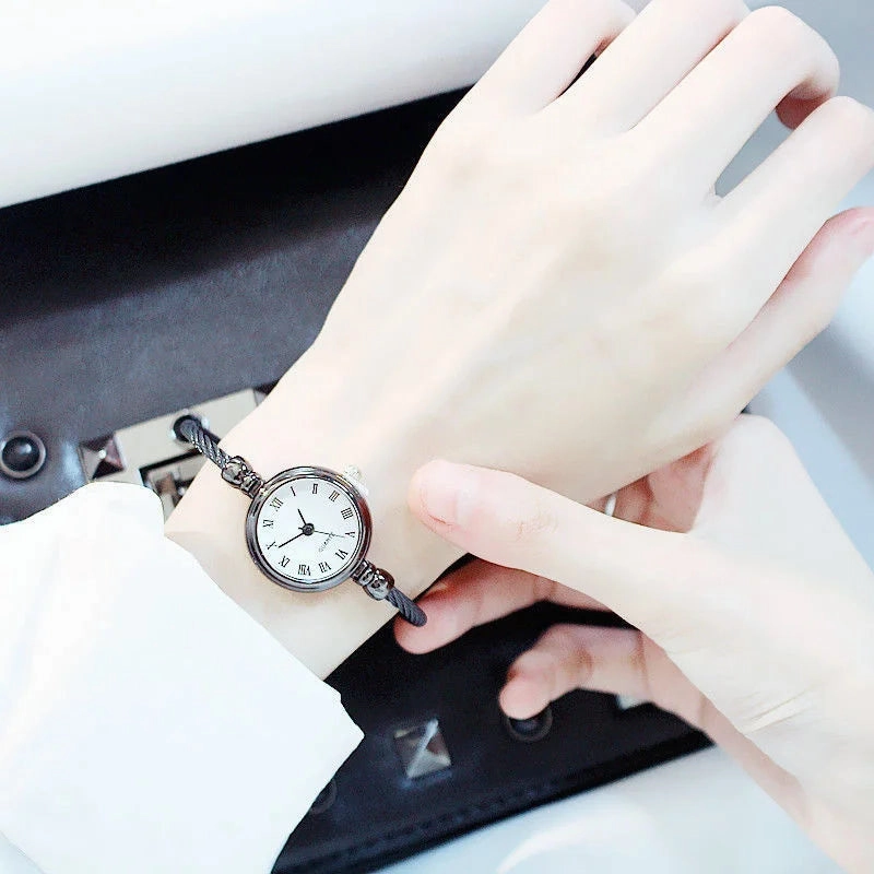 Luxury Silver Bangle Bracelet for Women Retro Quartz Watch