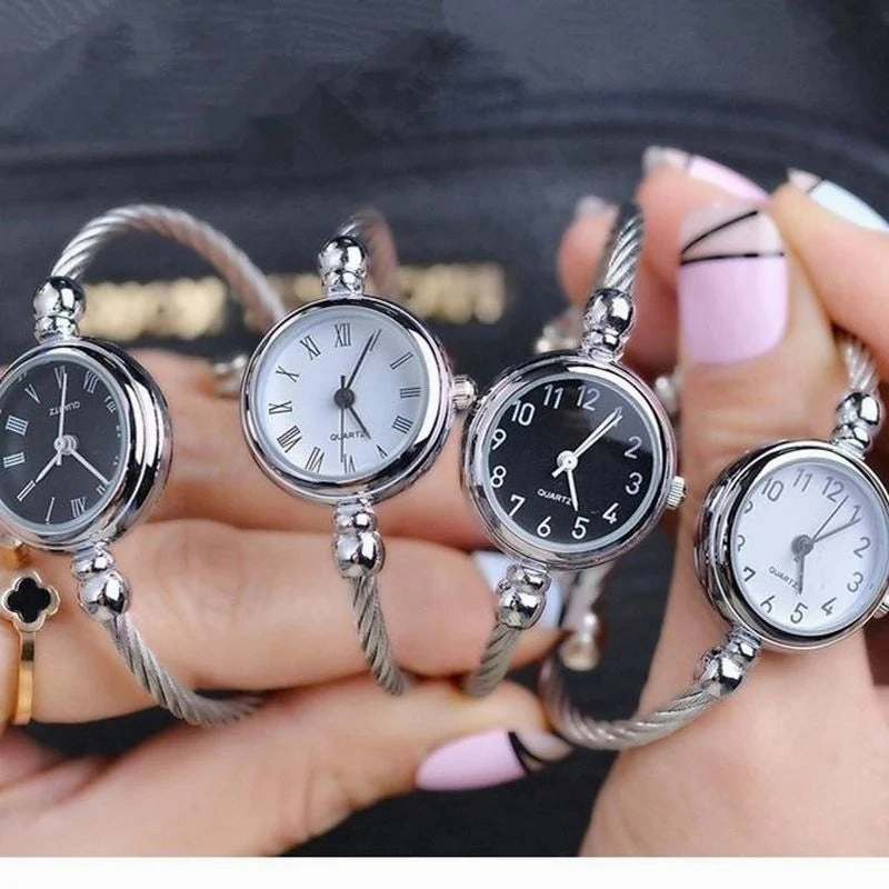 Luxury Silver Bangle Bracelet for Women Retro Quartz Watch