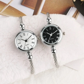 Luxury Silver Bangle Bracelet for Women Retro Quartz Watch