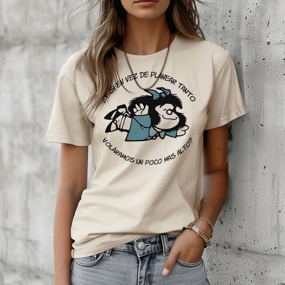 Mafalda Cartoon Graphic Tee for Women - Trendy Japanese Anime Streetwear Top in Casual Harajuku Style