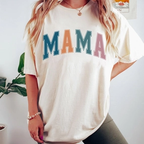 Mama Letter Print T-shirt, Short Sleeve Crew Neck Top