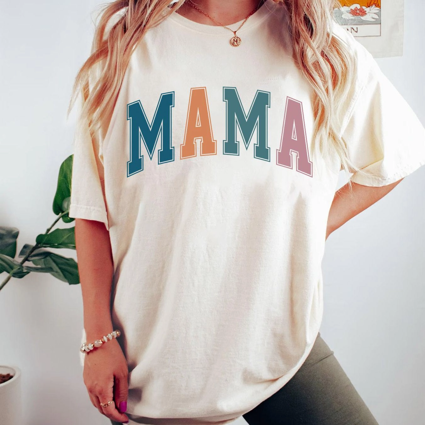 Mama Letter Print T-shirt, Short Sleeve Crew Neck Top