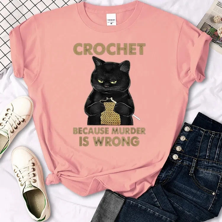 Manga-Inspired Summer T-Shirt for Women - Funny Crochet Design, Slim Fit Casual Tee, Perfect for Warm Days
