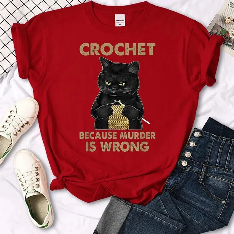 Manga-Inspired Summer T-Shirt for Women - Funny Crochet Design, Slim Fit Casual Tee, Perfect for Warm Days