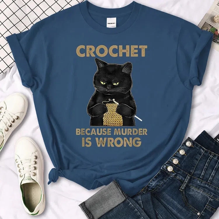Manga-Inspired Summer T-Shirt for Women - Funny Crochet Design, Slim Fit Casual Tee, Perfect for Warm Days