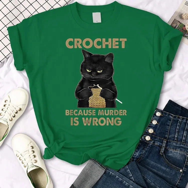 Manga-Inspired Summer T-Shirt for Women - Funny Crochet Design, Slim Fit Casual Tee, Perfect for Warm Days