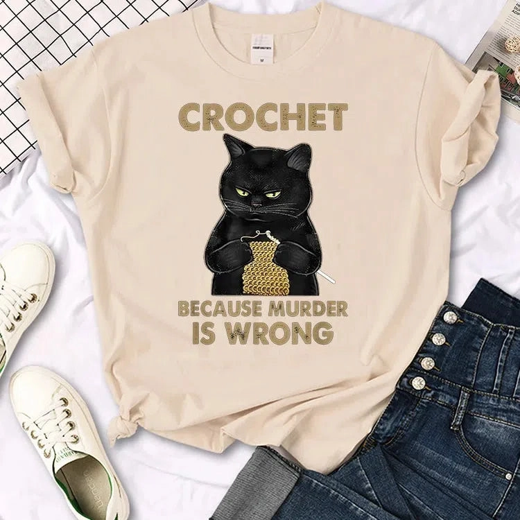Manga-Inspired Summer T-Shirt for Women - Funny Crochet Design, Slim Fit Casual Tee, Perfect for Warm Days