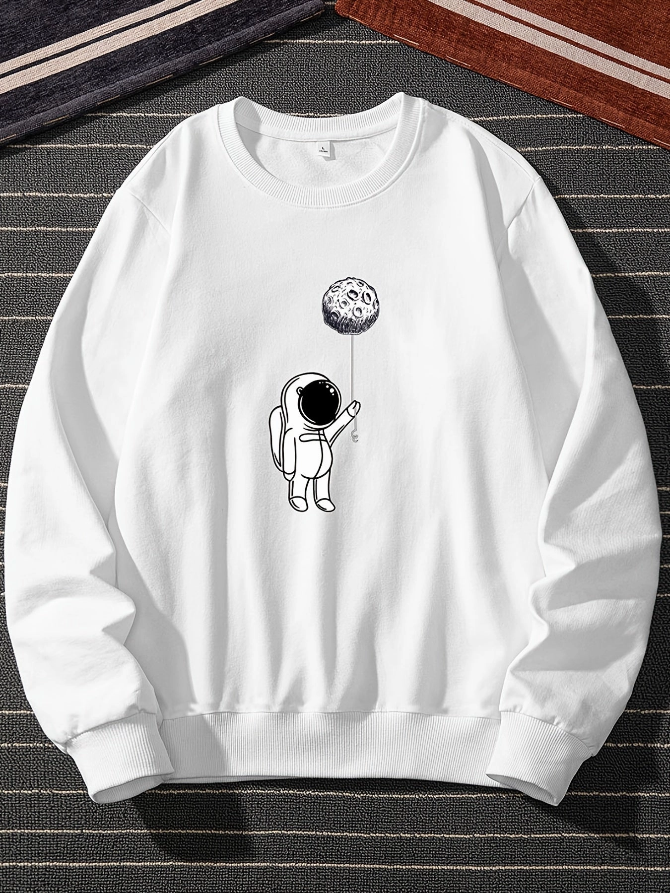 Men's Astronaut Planet Print Autumn Crewneck Casual Sports Sweatshirt