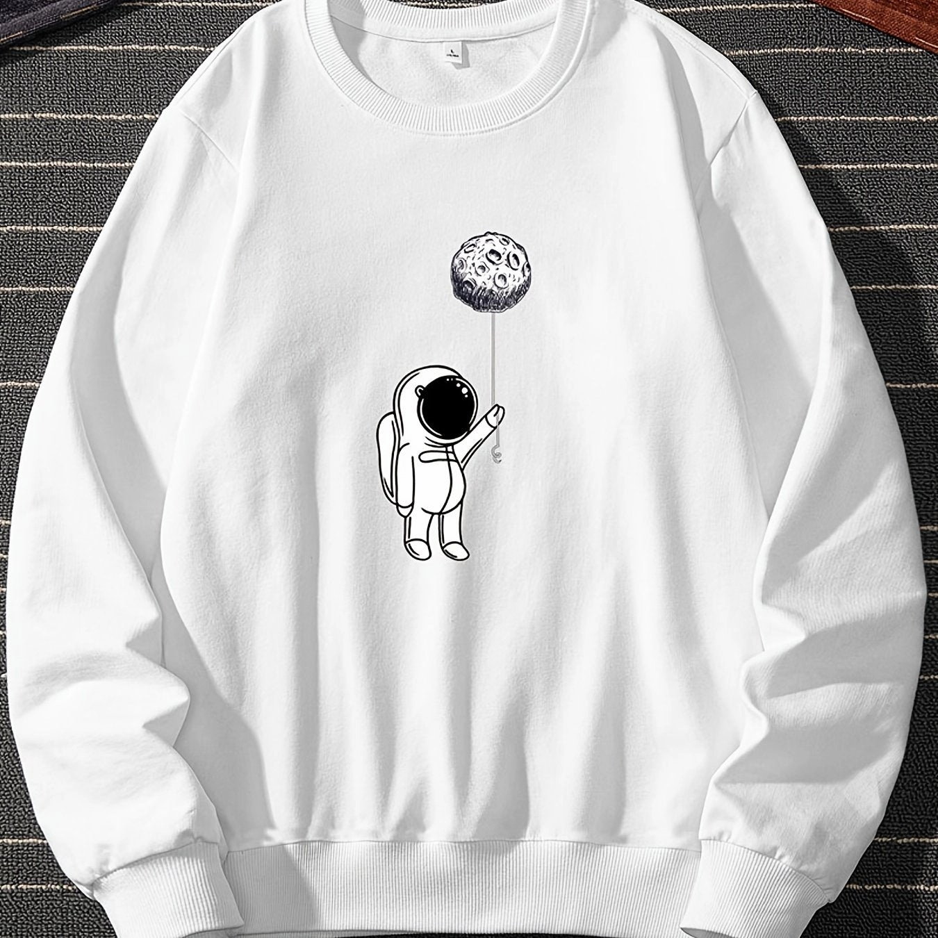 Men's Astronaut Planet Print Autumn Crewneck Casual Sports Sweatshirt
